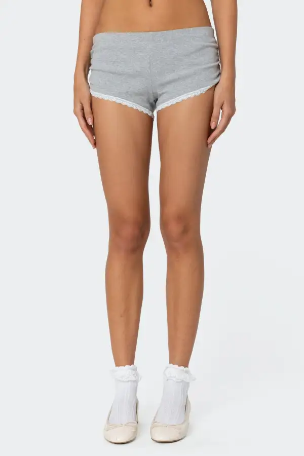 Kadence Ruched Lace Trim Shorts