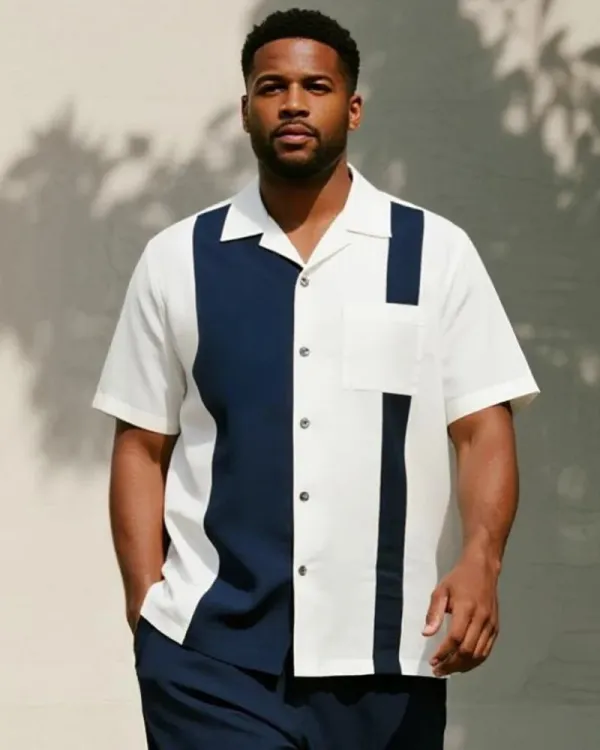 Big & Tall Men's Colorblock Short Sleeve Shirt and Pants Suit