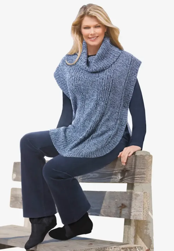 Marled Knit Cowl Neck Poncho