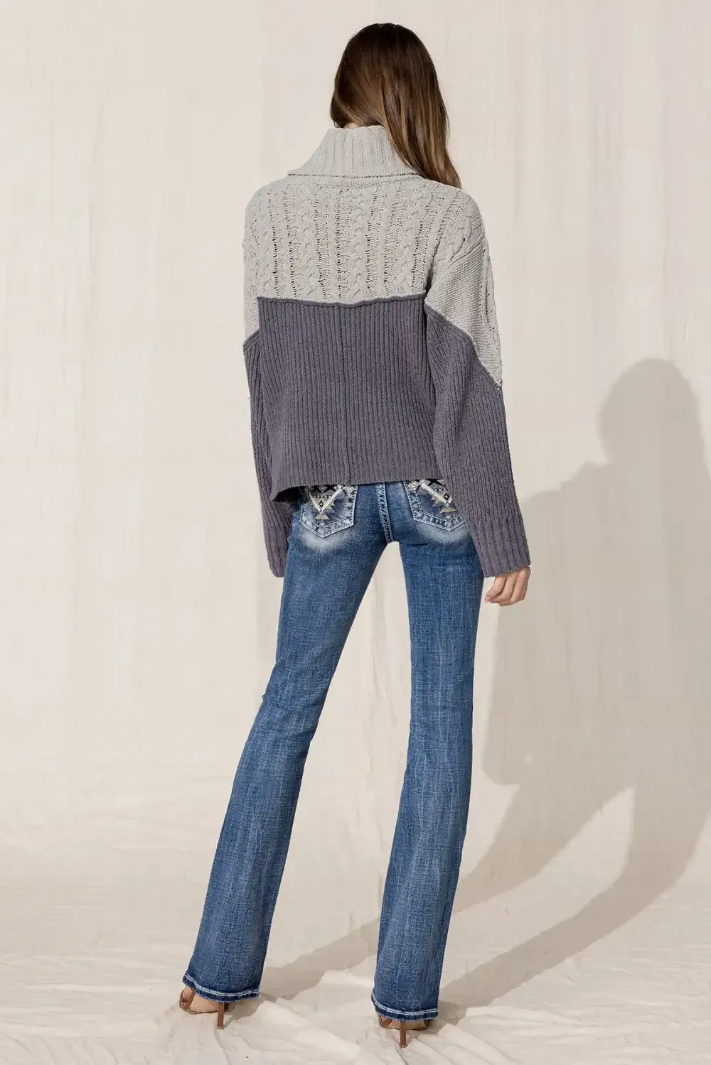 Color Blocked Turtleneck Sweater