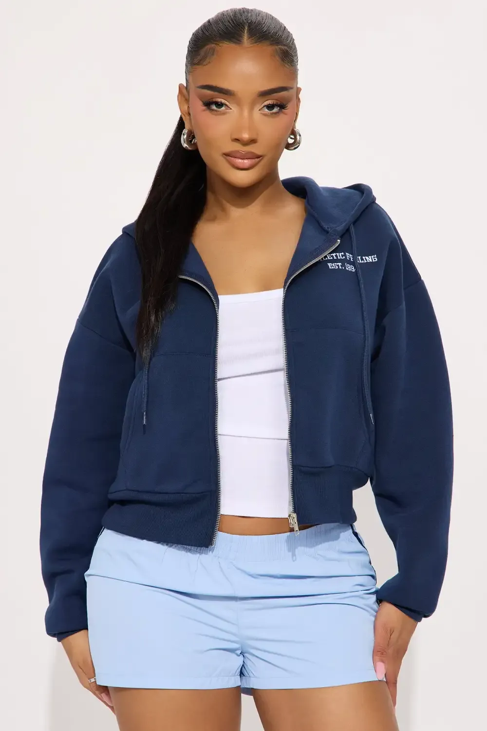 Teddy Sports Club Front Zip Hoodie - Navy