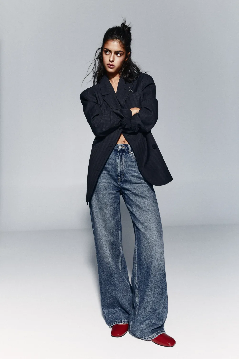 Jeans wide leg tiro alto