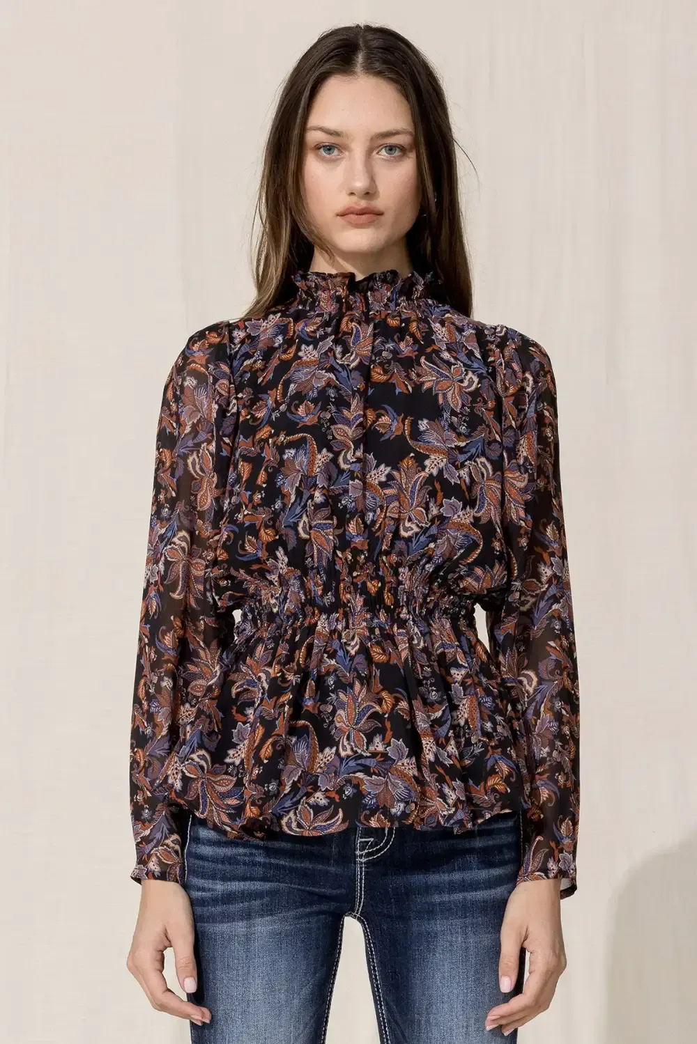 Paisley Chiffon Smock Blouse