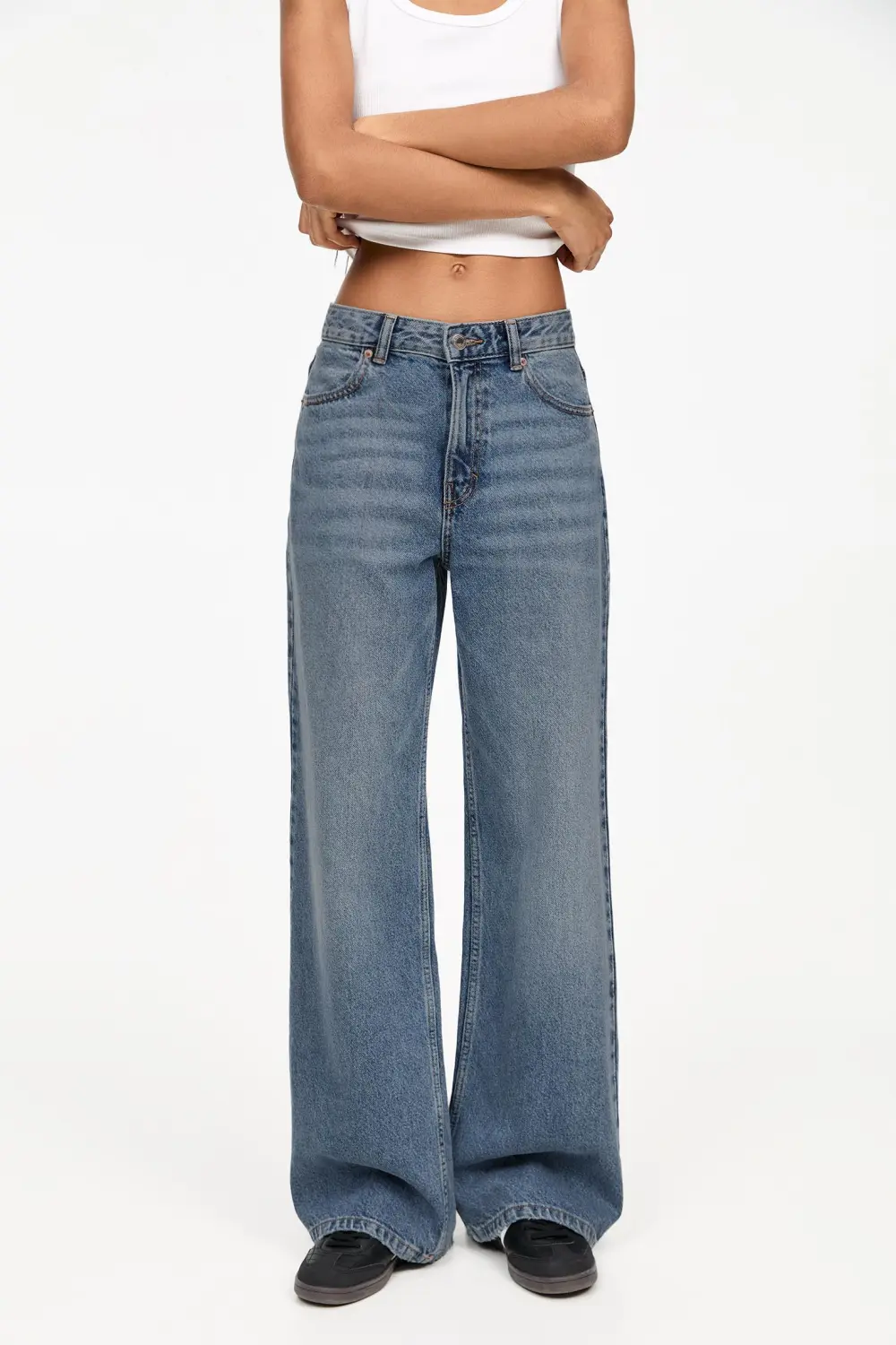 Jeans wide leg tiro alto