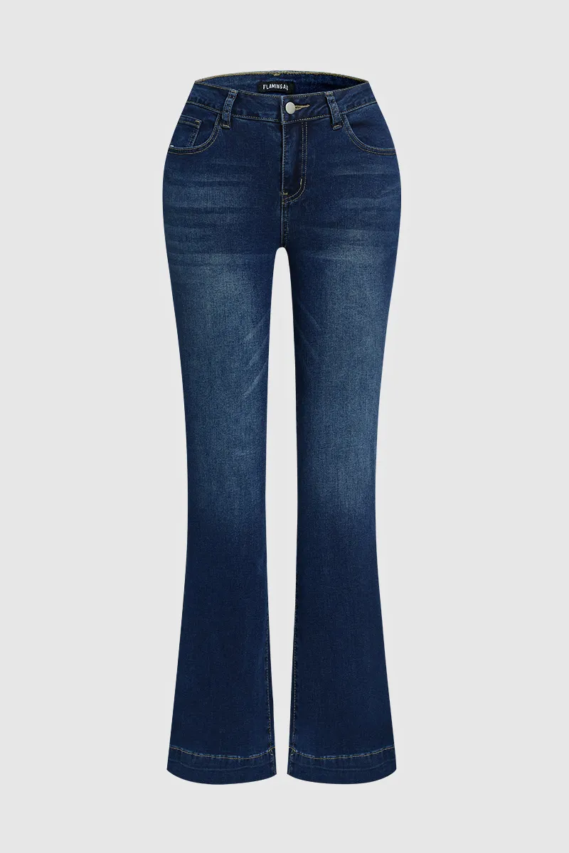 Wash Braided Decor Mid Rise Flare Jeans Without Belt
