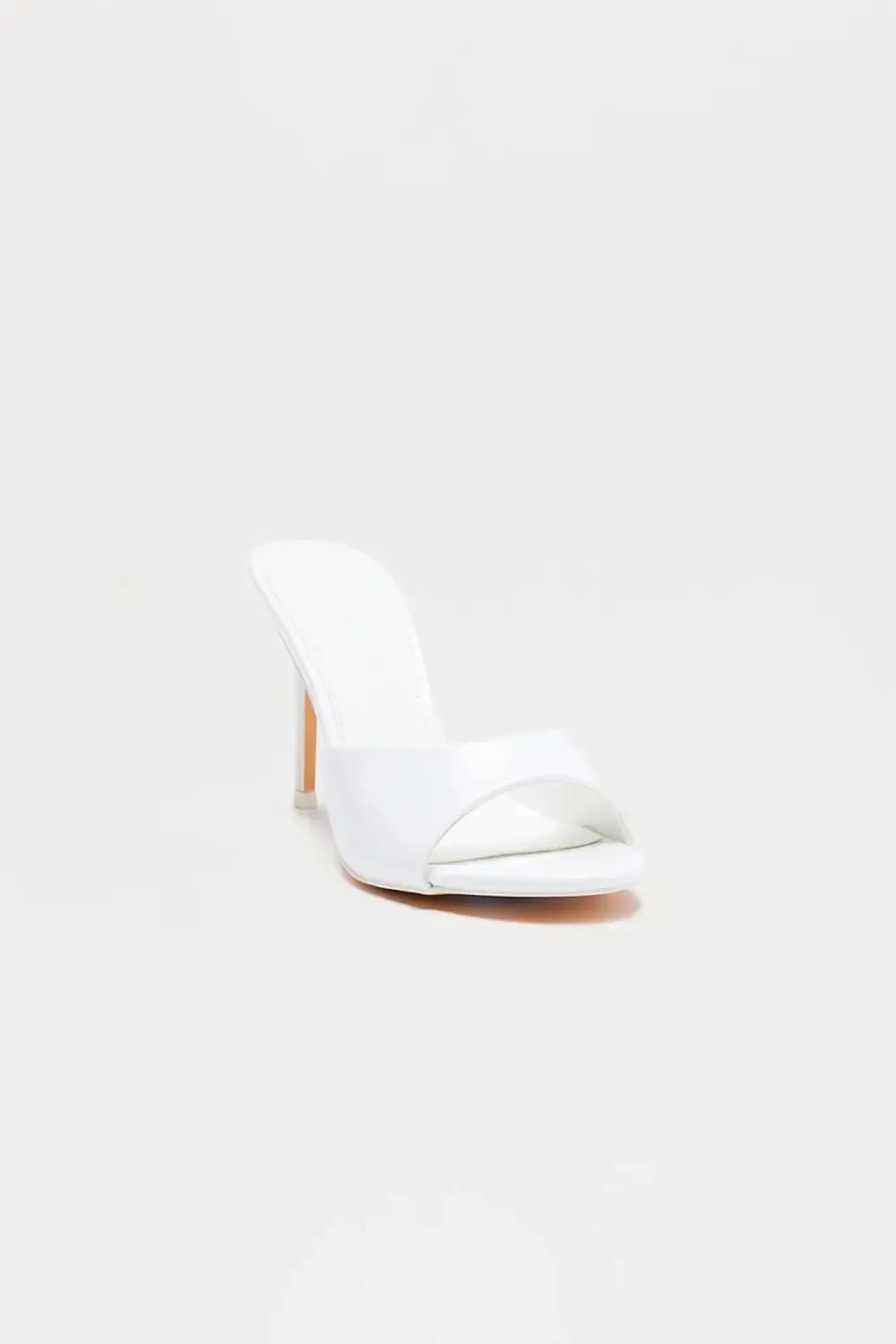 Shanley Faux Patent Stiletto Mules - White