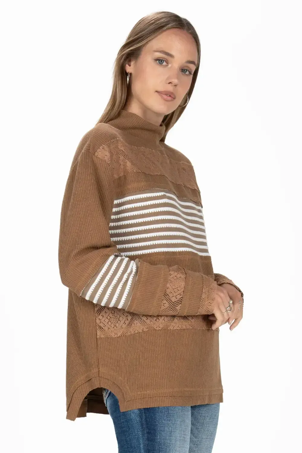 Lace & Stripes Long Sleeve Top