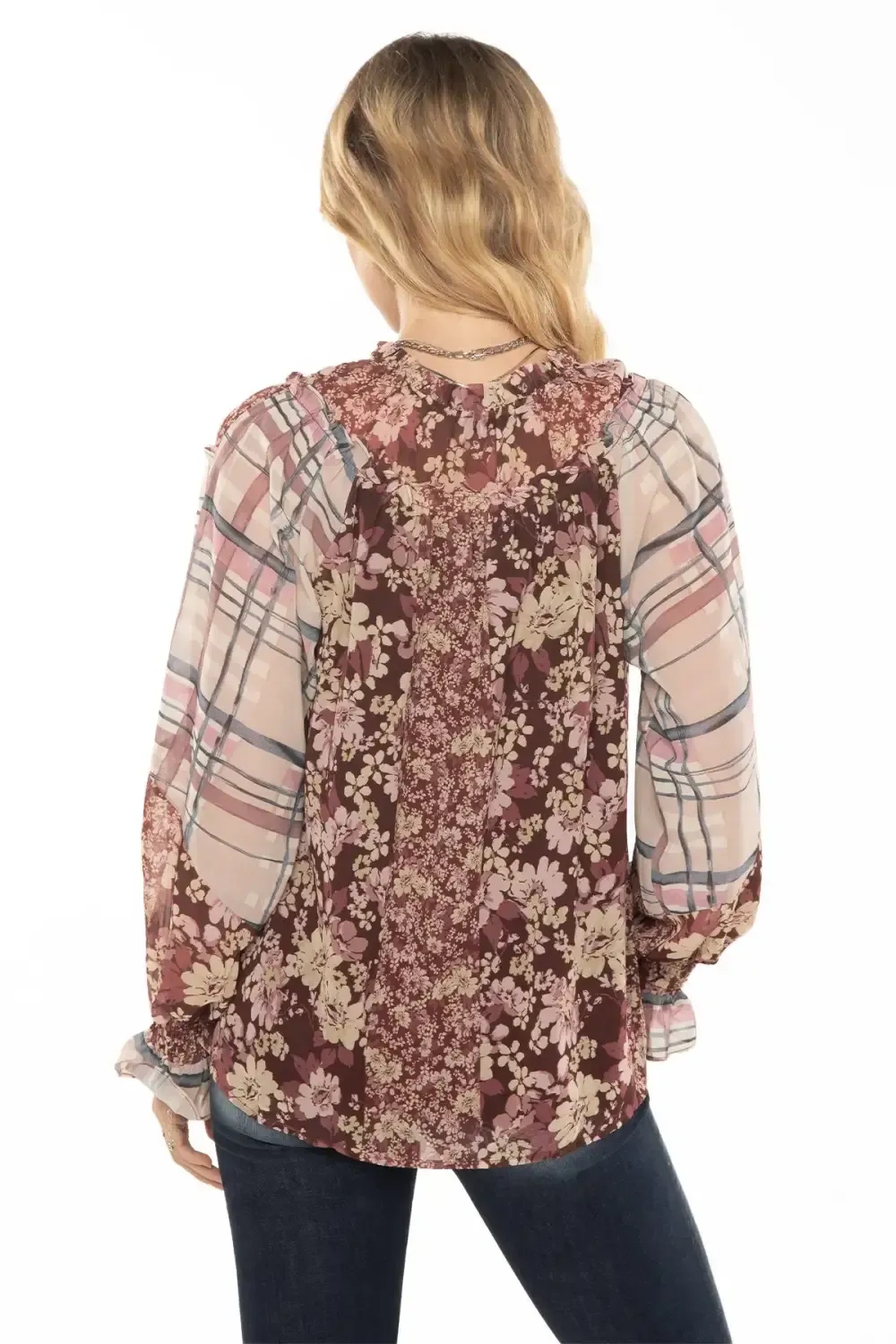 Mixed Pattern Peasant Tie Blouse