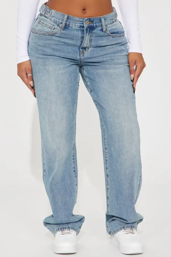 Dani Drop Waist Straight Leg Jeans - Medium Wash