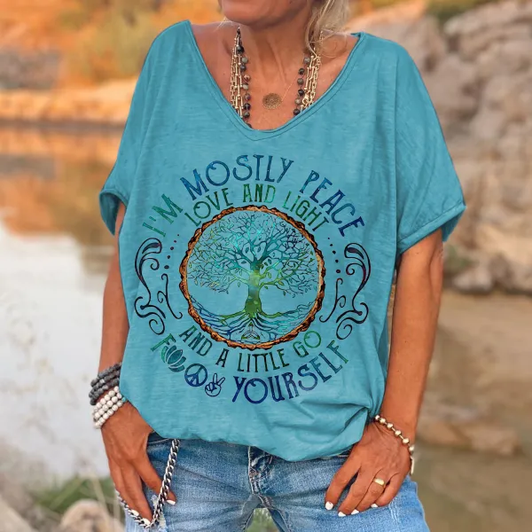 I'm Mostly Peace Love And Light Printed Women's T-shirt