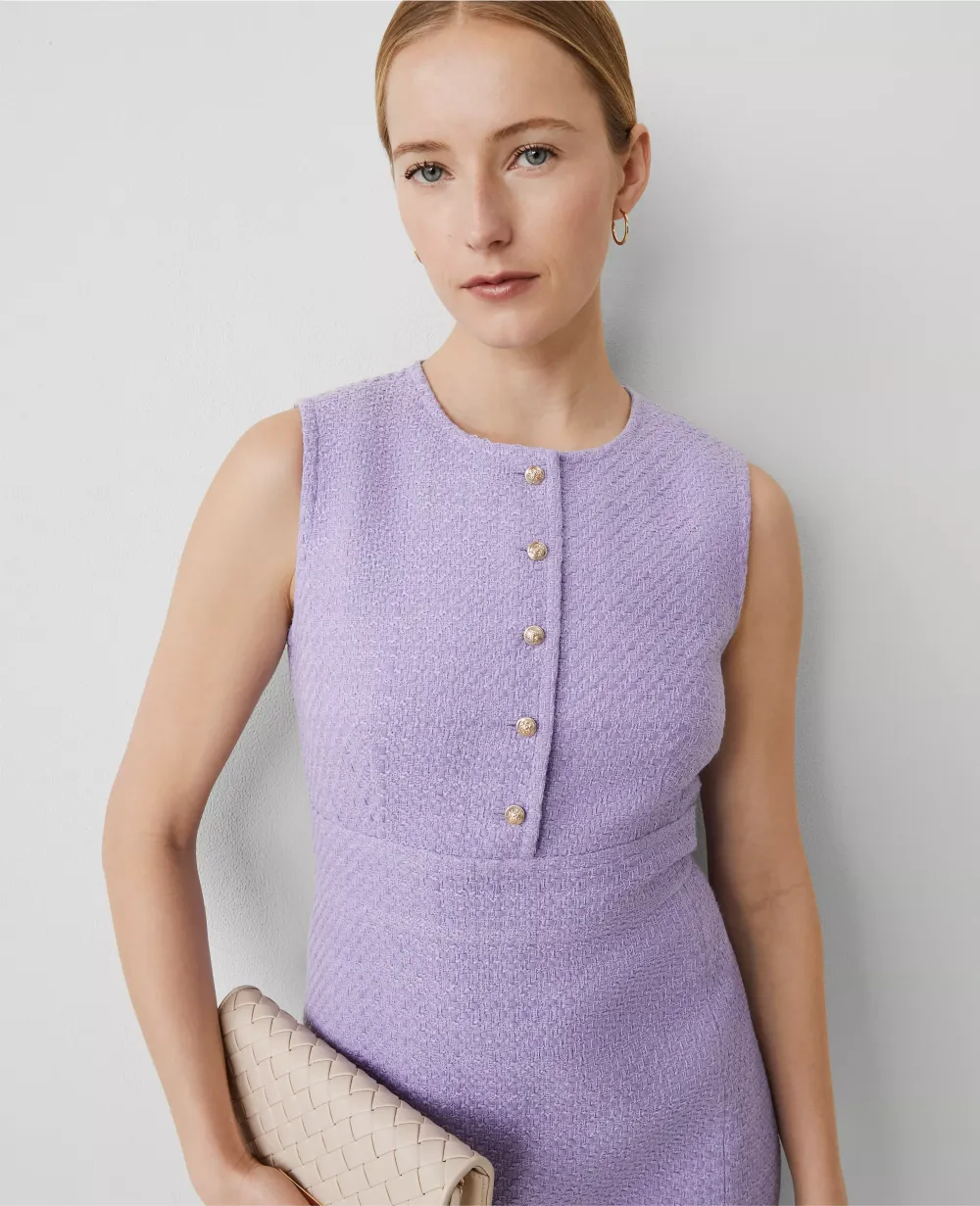 Tweed Button Shift Dress
