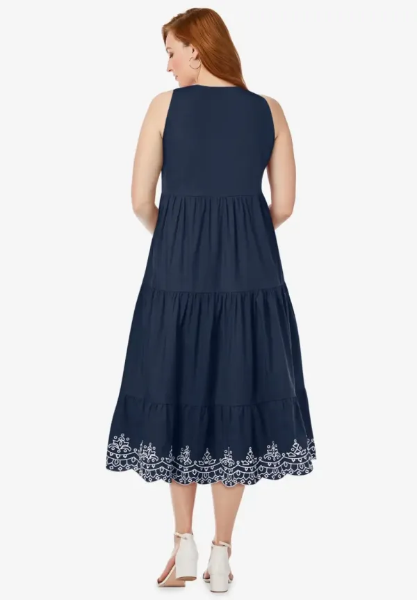 Sleeveless Eyelet Poplin Dress