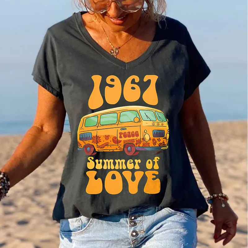1967 Summer Of Love Bus Printed Graphic Tees
