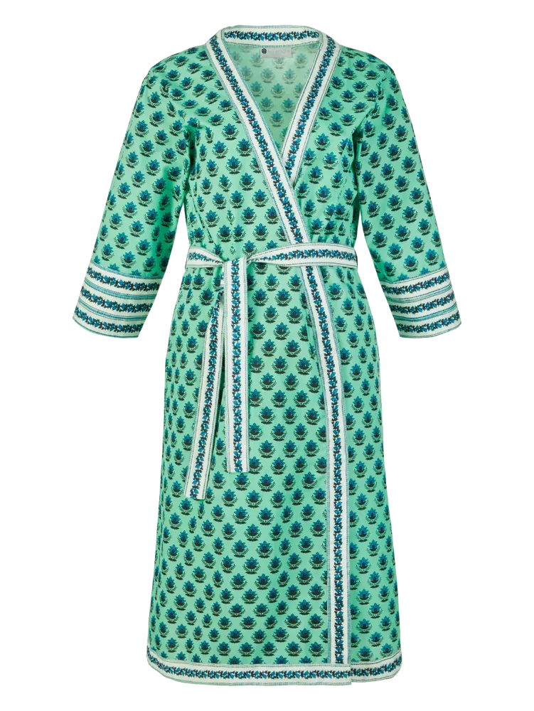 Ella Simone Indigo Dreams Lotus Print Wrap Robe