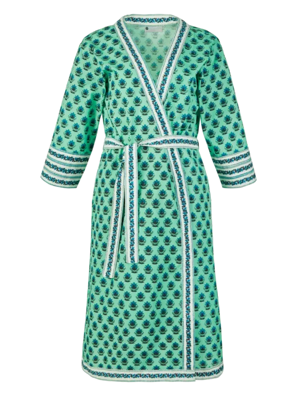 Ella Simone Indigo Dreams Lotus Print Wrap Robe