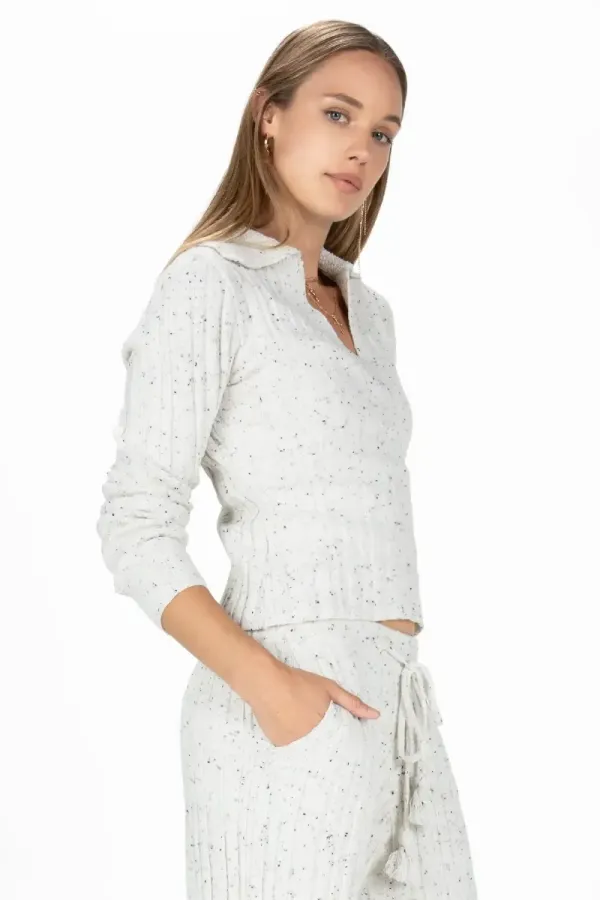 Speckled Ribbed V-Neck Sweater